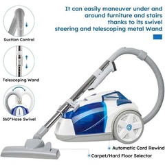 Bagless Canister Vacuum Portable Cyclonic Corded Vacuum Cleaner with HEPA Filter