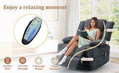 Korser Chenille 360° Swivel Rocker Recliner for Adults with Massage & Heating