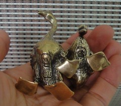 Pair of Vintage Style Solid Brass Copper Couple Gooses Animals Statues Sculpture