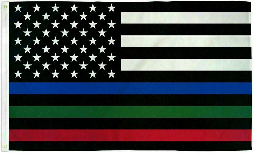 USA Thin Red, Blue & Green Line 12×18 Boat Flag Grommets Police Fire Military
