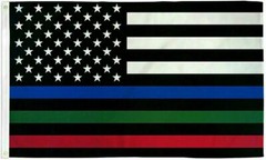 USA Thin Red, Blue & Green Line 12×18 Boat Flag Grommets Police Fire Military