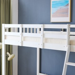 Wood Loft Bed Twin Size with RGB LED 2 Charging Station for Adults Kids Teens
