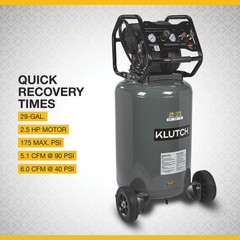 Klutch 29-Gallon Air Compressor, 2.5 HP, 120 Volts, 175 PSI
