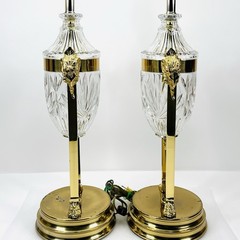 Vintage Regency Rams Head Brass & Crystal Lamps Both Work BEAUTIFUL QUALITY