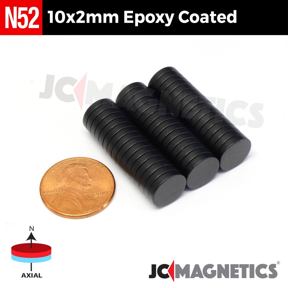 10mm x 2mm Epoxy Coated Super Strong N52 Rare Earth Neodymium Magnet Disc 10x2mm