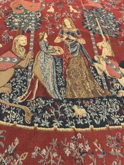 Vintage Tapestry The Lady & The Unicorn 26.5”x 46” Medieval Unfinished & Unframe
