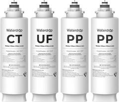 Waterdrop TSU 1-Year Under Sink Water Filter Replacement, 4-Pack (2PP+1UF+1CT)