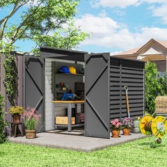 4.6′ x 9′ Metal Outdoor Storage Shed with Lockable Doors, Dark Gray