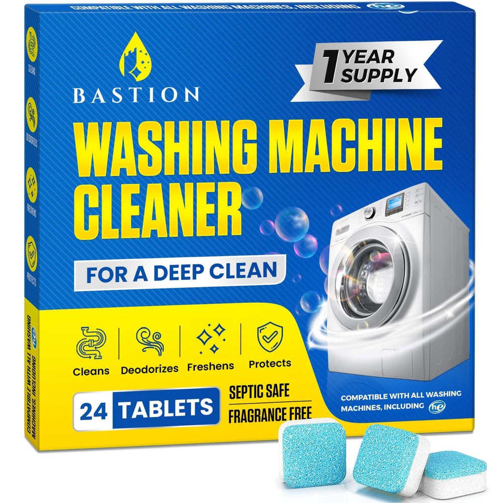 Bastion Washing Machine Cleaner, Deodorizer, & Descaler – 24 pack