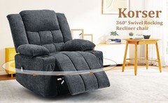 Korser Chenille 360° Swivel Rocker Recliner for Adults with Massage & Heating