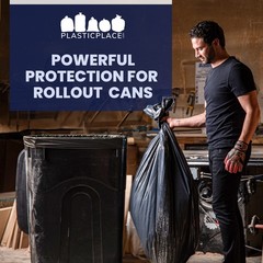 Plasticplace 65 Gallon Black Heavy Duty Trash Bags, 50 Count
