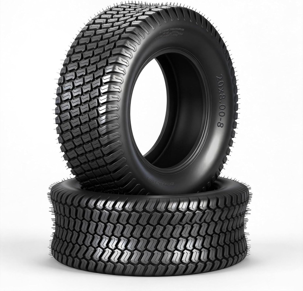 20×8.00-8 Lawn Mower Turf Tires (Set of 2), 4 Ply Turf S Pattern 20x8x8 Tubeless