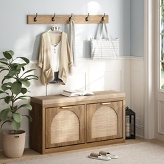 Gracie Oaks Anteus Shoe Bench With Coat Rack – Wood & Rattan