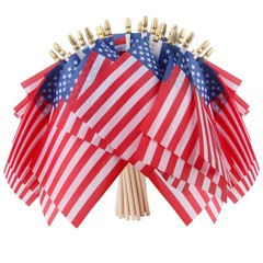 50 Pcs Small American Flags with Wooden Sticks 4×6″ Handheld United States Flag