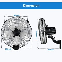 Simple Deluxe 18 Inch Household Commercial Wall Mount Fan 90 Degree Horizontal