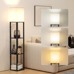 63 In. Black Floor Lamp with Shelves, LED Standing Lamp 1000 Lumens, Column Floo