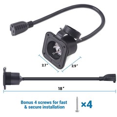 Trailer 15A 110 120V Ac RV Marine Power Flanged Inlet Port Plug + 18″ Cord