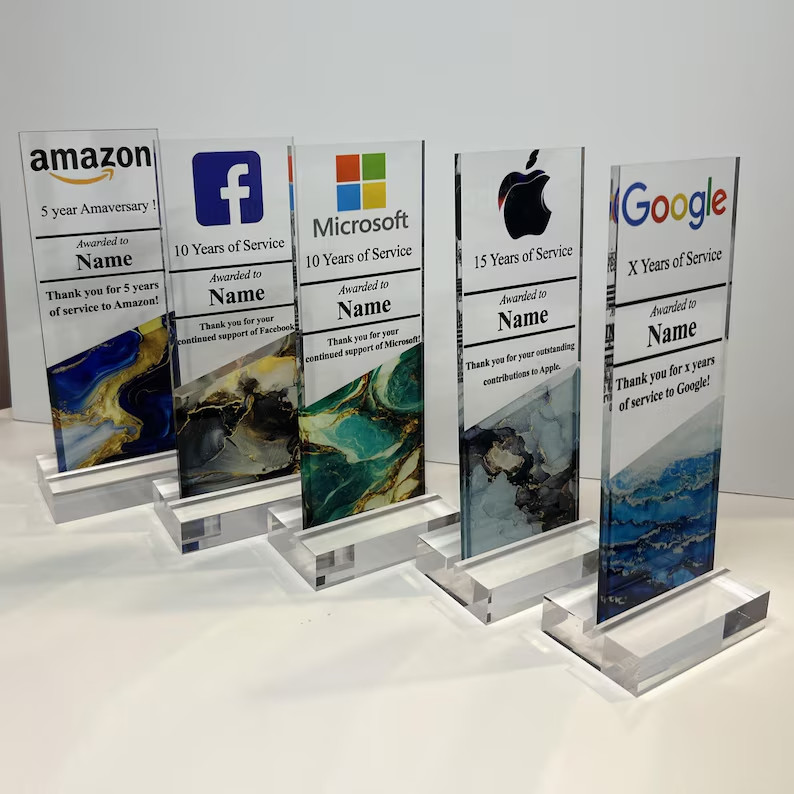 Custom Acrylic Trophy – Engraved Award Plaque for Employee or Company Anniversar