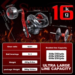 Sougayilang Baitcaster Fishing Reel, 400 Size with 35Lbs Max Drag 6.3:1 Gear Rat