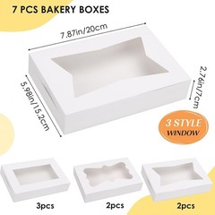 7pcs Cookie Boxes, 12x8x2.5 Inches White Bakery Boxes with 3 Style Window for…