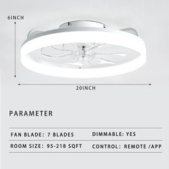 20″ Modern Fan Lights Flush Mount LED Ceiling Light kit With Remote APP Control
