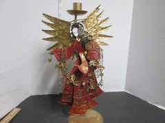 15.5 in Metal Angel Candle Taper Holder Christmas Red Gold