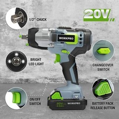 WORKPRO Cordless Impact Wrench 1/2″ 320 Ft Pounds Max Torque 20V Battery Charger