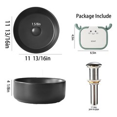 Black Ceramic Sink Bathroom Sink Basin Bowl Countertop Vessel With Pop up Drain