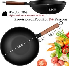 Carbon Steel Wok 13 Inch Nonstick Pre-Seasoned Flat Bottom Stir Fry Pan