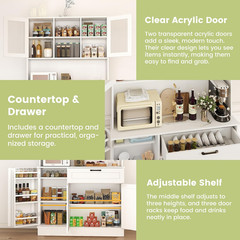 Pantry Cabinet, White Kitchen Storage Cabinet with 4 Doors and Shelves, Kitchen
