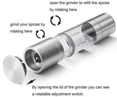 2PCS Premium Stainless Steel Salt and Pepper Grinder Shaker Mill Glass Bottle