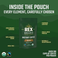 Rex Coffee Organic Fairtrade Natural Decaf Freeze-Dried Instant Arabica 7.05 oz
