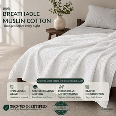 CLOUDSCAPE 8 Layer Muslin Blanket for Adults, 100% Cotton Queen Size Blankets…