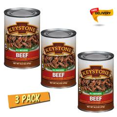 Keystone Meats All Natural Beef 3 Cans | Fully Cooked 14.5 oz Canned Meat Bulk