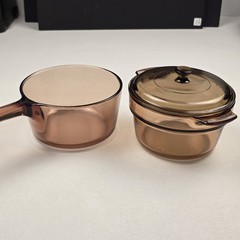 Visions Corning Ware Amber Double Boiler 1.5L Sauce Pan Pyrex Lid Set Vintage