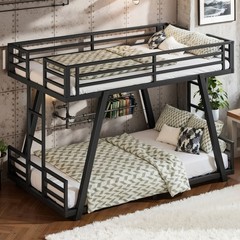 Twin XL Over Twin XL Bunk Bed, Heavy Duty Metal Bunk Bed for Adults Black Bed