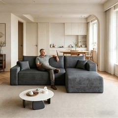 95″ Boneless Couch Right Chaise L Shape Sectional Cloud Sofa Set for Living Room