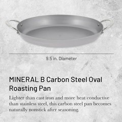 De Buyer 5651.36 Mineral B 9.5-Inch Carbon Steel Oval Roasting Pan, Silver
