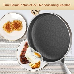 10 In Hybrid Nonstick Stainless Steel Sauté Pan with Lid,Deep Frying Pan,Skillet