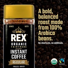 Rex Coffee Organic Fairtrade Freeze-Dried Instant Medium Roast Arabica, 3.53 oz