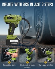 Cordless Tire Inflator Air Compressor with 2PC 21V Max Battery 150PSI Portable