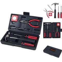 6-Piece Household Hand Tool Set Small Home Repair Kit Hammer Pliers Case Red