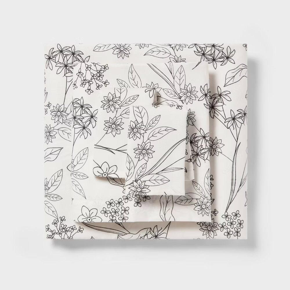 Full Easy Care Cotton Blend Sateen Sheet Set Gray Floral – Room