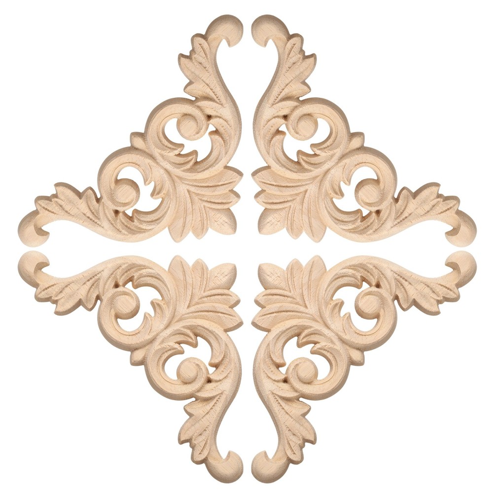 4Pack Carved Wood Appliques Onlays 8x8cm Unpainted Corners Carvings Decals