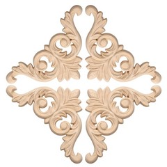 4Pack Carved Wood Appliques Onlays 8x8cm Unpainted Corners Carvings Decals