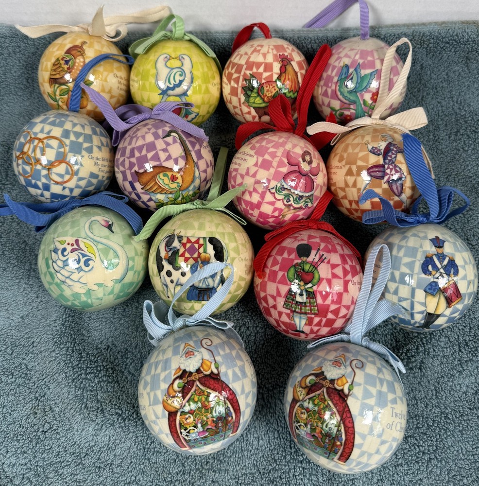 Twelve Days Of Christmas Bauble Ornaments 14 Multicolor Hanging Tree 2006 VTG