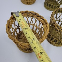 6 Vintage Boho Wicker Rattan Cup Glass Holders Handles Garden Party 3.25” Tiki