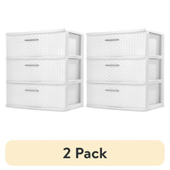 (2 pack) Sterilite 3 Drawer Wide Weave Tower, Plastic Décor Drawers with Pull Ha