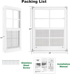 18″ x 23″ Shed Windows 2 Pack Sliding Tempered Glass Metal Mesh Screen Flush Mou