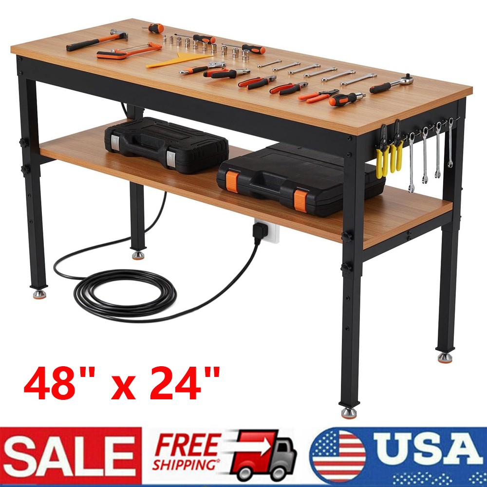 48×24 in Adjustable Height Workbench 2500LBS Heavy-Duty Work Bench Table Garage